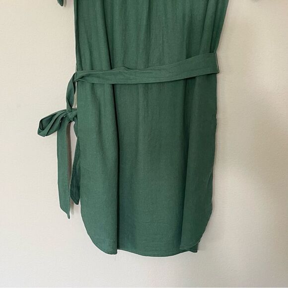 J Crew Factory Linen Blend Belted Mini Shirtdress Size Small Lamppost Green NWT - Picture 13 of 13